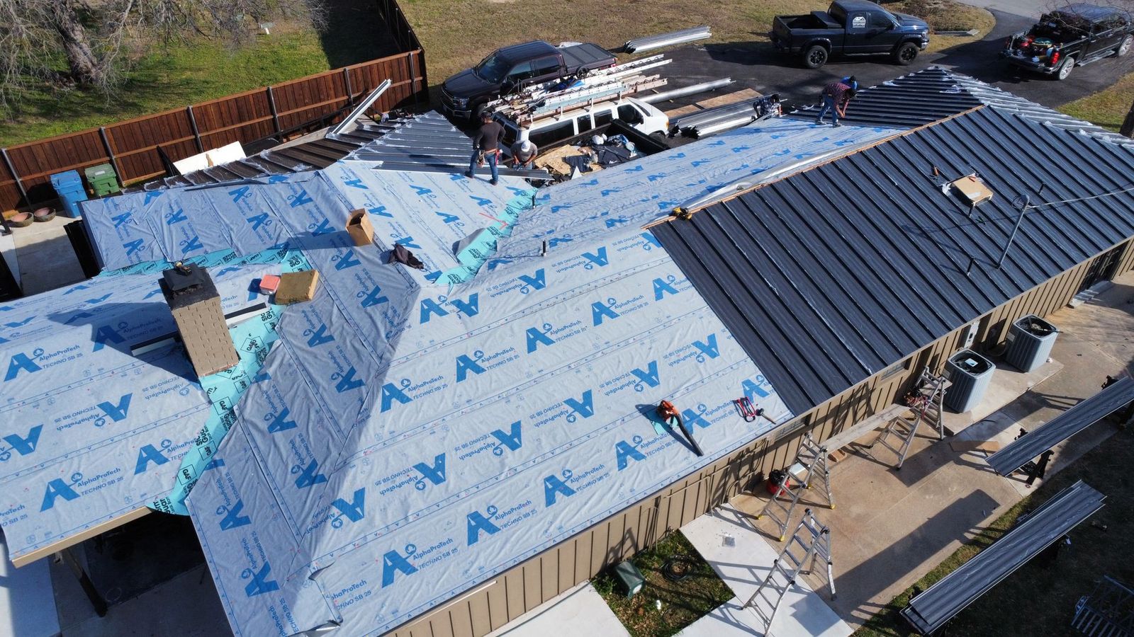 Recent drone photo of a roofing project