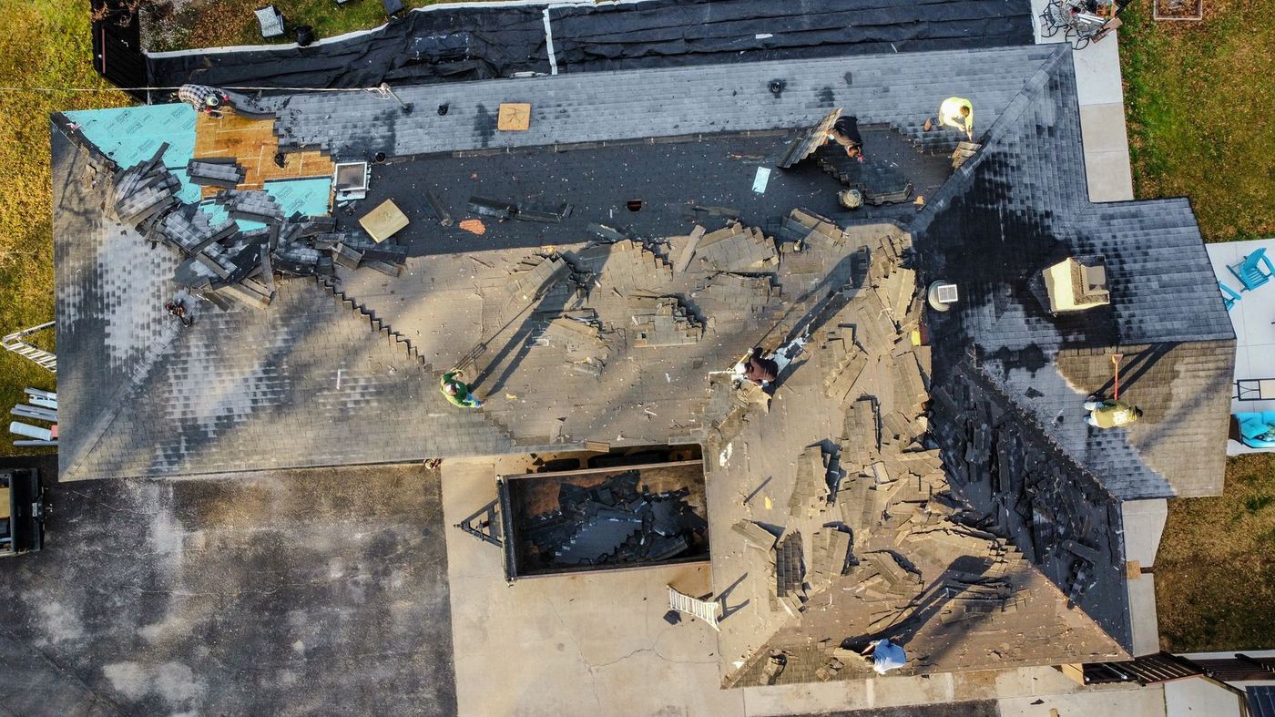 Aerial of a recent Ramirez Roofing project