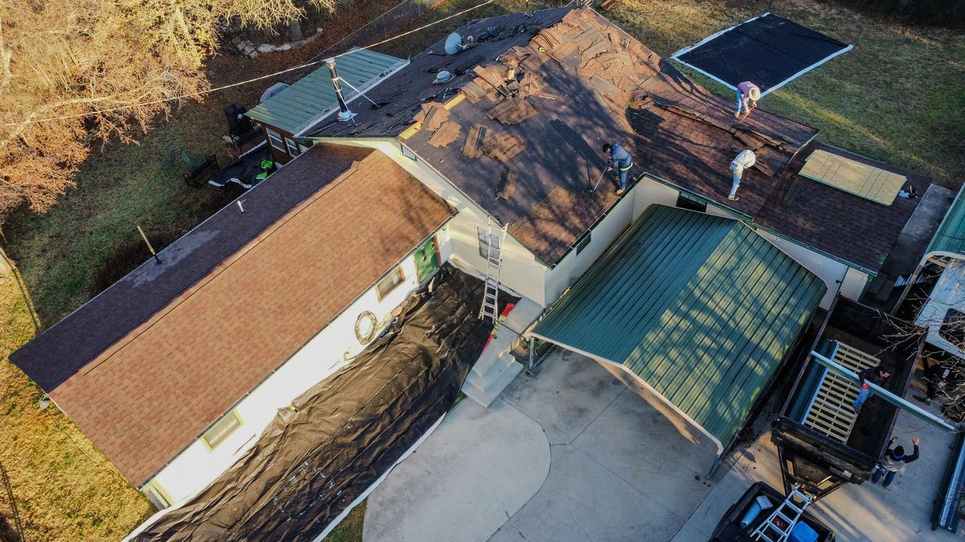 Completed roofing work photographed from above